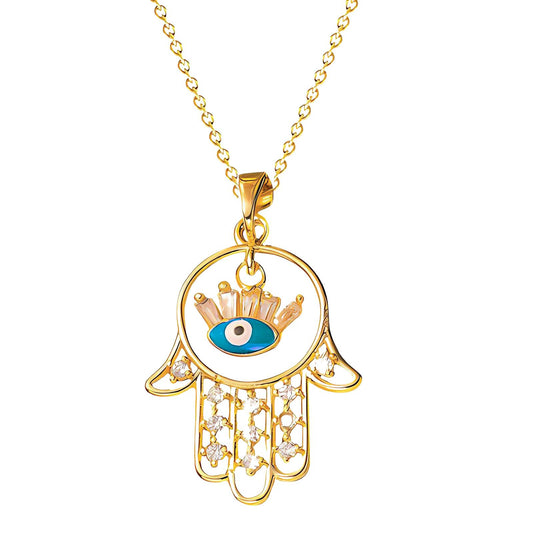 Protection Evil Eye Necklace in 18K Gold Plated Steel