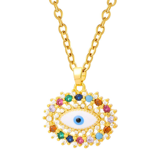 Mystic Evil Eye Charm Necklace in 18K Gold Plated Steel