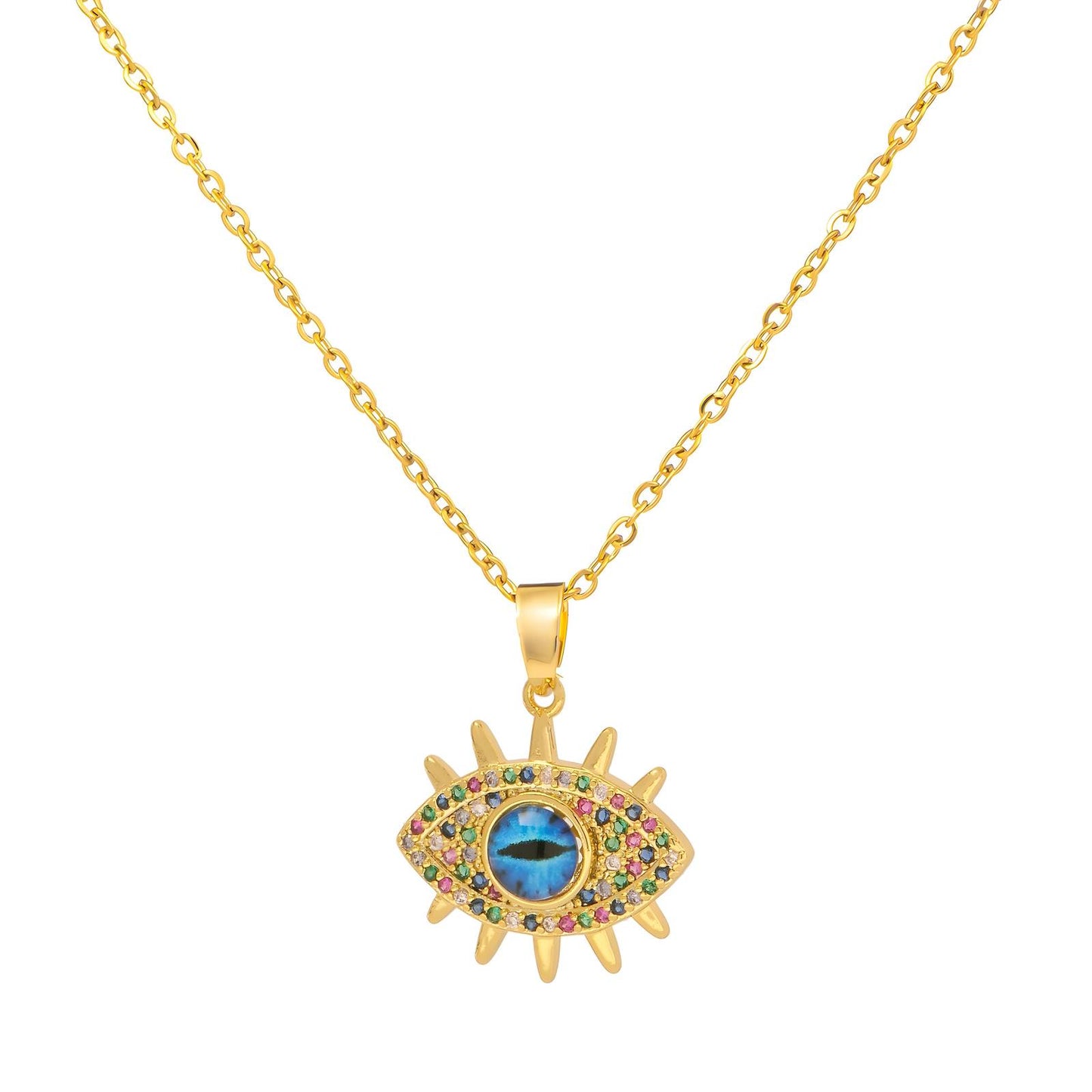 Mystic Evil Eye Charm Necklace in 18K Gold Plated Steel