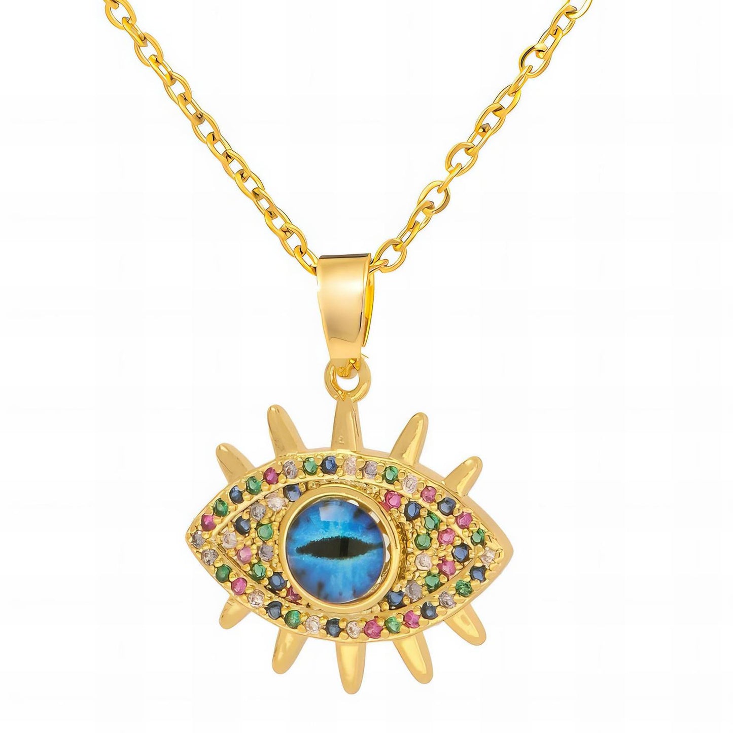 Mystic Evil Eye Charm Necklace in 18K Gold Plated Steel