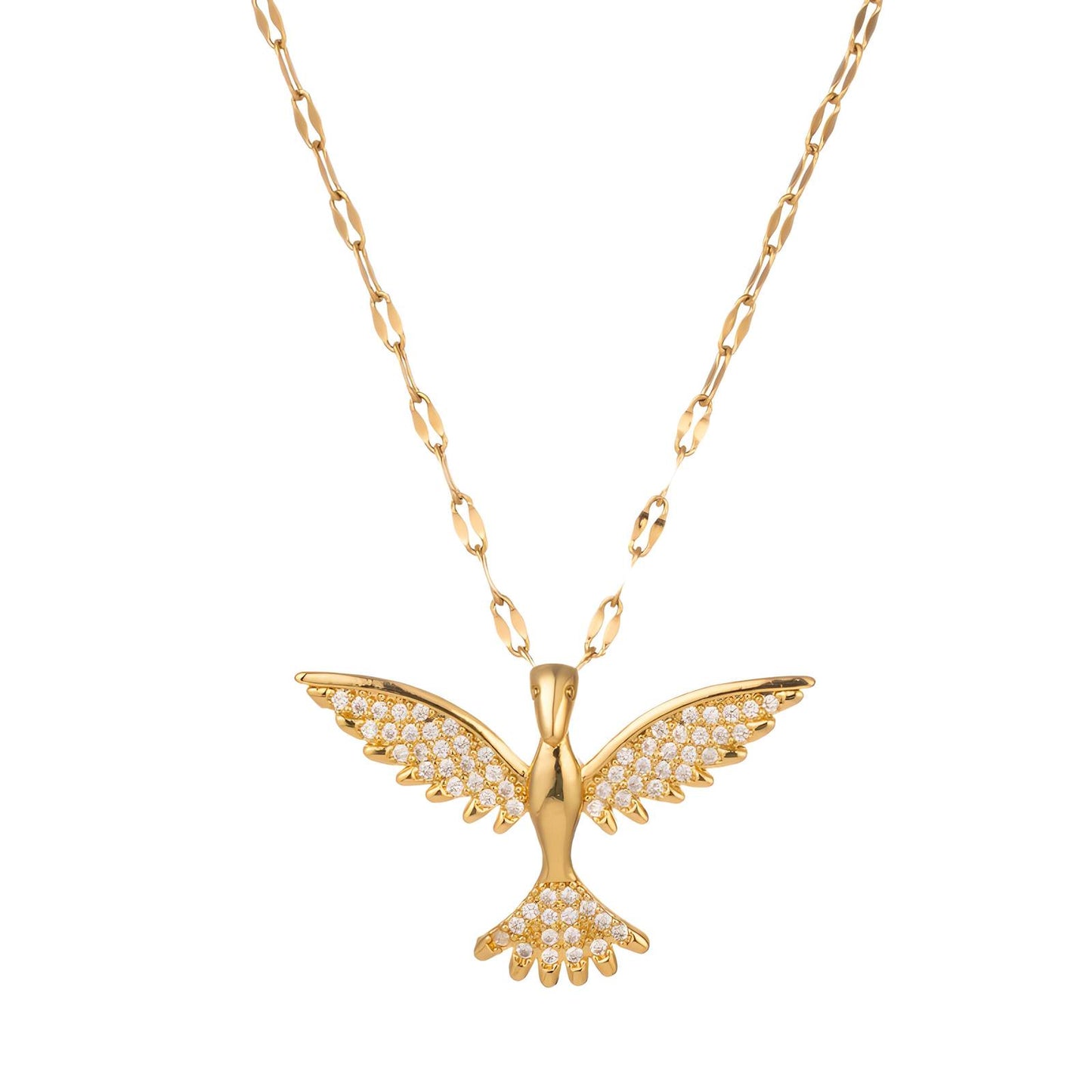 Dainty Bird Charm Necklace in 18K Gold Plated Steel