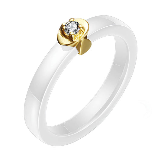 Chic Two-Tone Ceramic Ring in 18K Gold Plated Steel