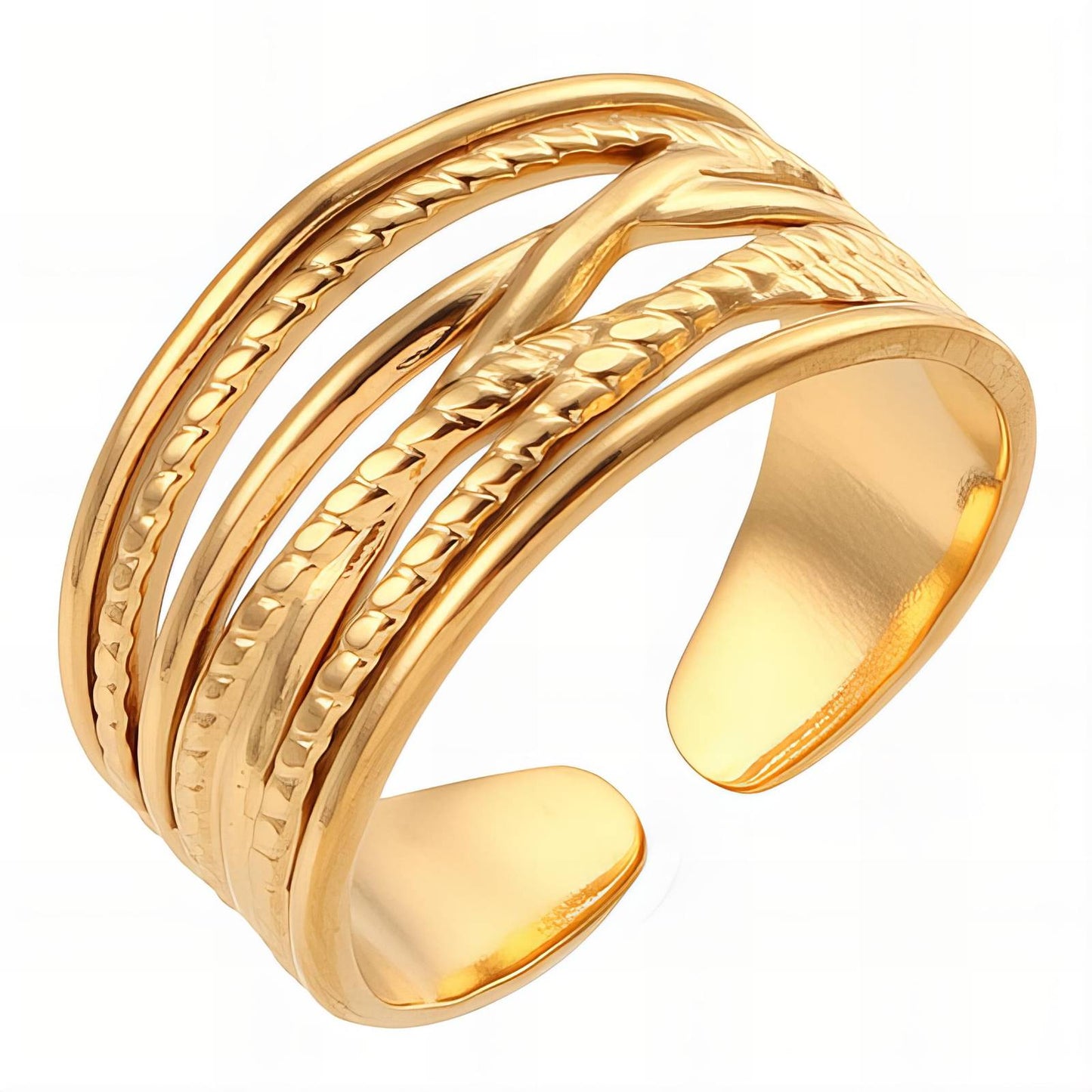 Contemporary Statement Band Ring in 18K Gold Plated Steel