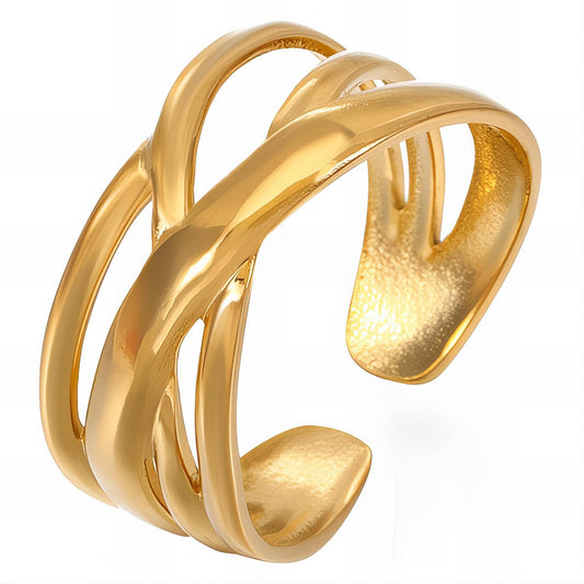 Elegant Statement Band Ring in 18K Gold Plated Steel