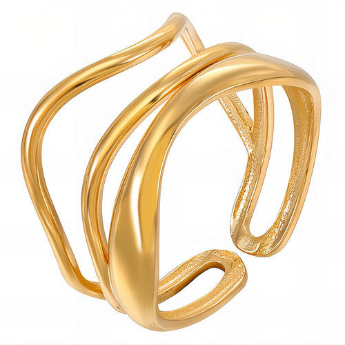 Brazalete abierto de triple onda – Ajustable en oro de 18 quilates