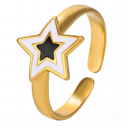 Starlight Enamel Open Ring – 18K Gold Star