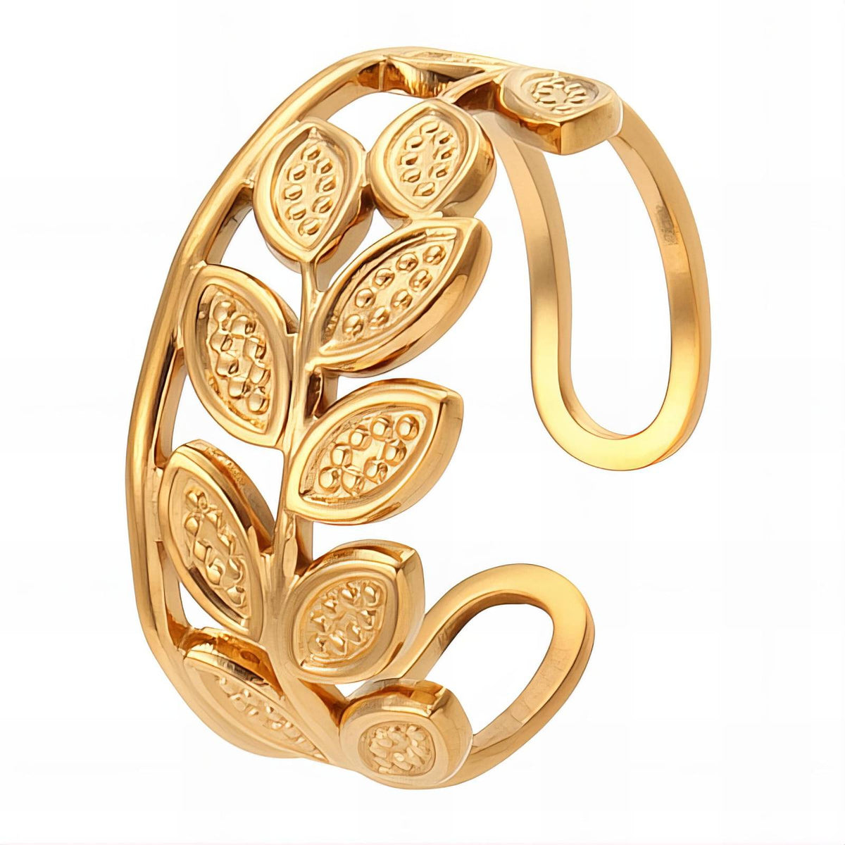 Dainty Olive Branch Ring | 18K Gold Adjustable Cuff