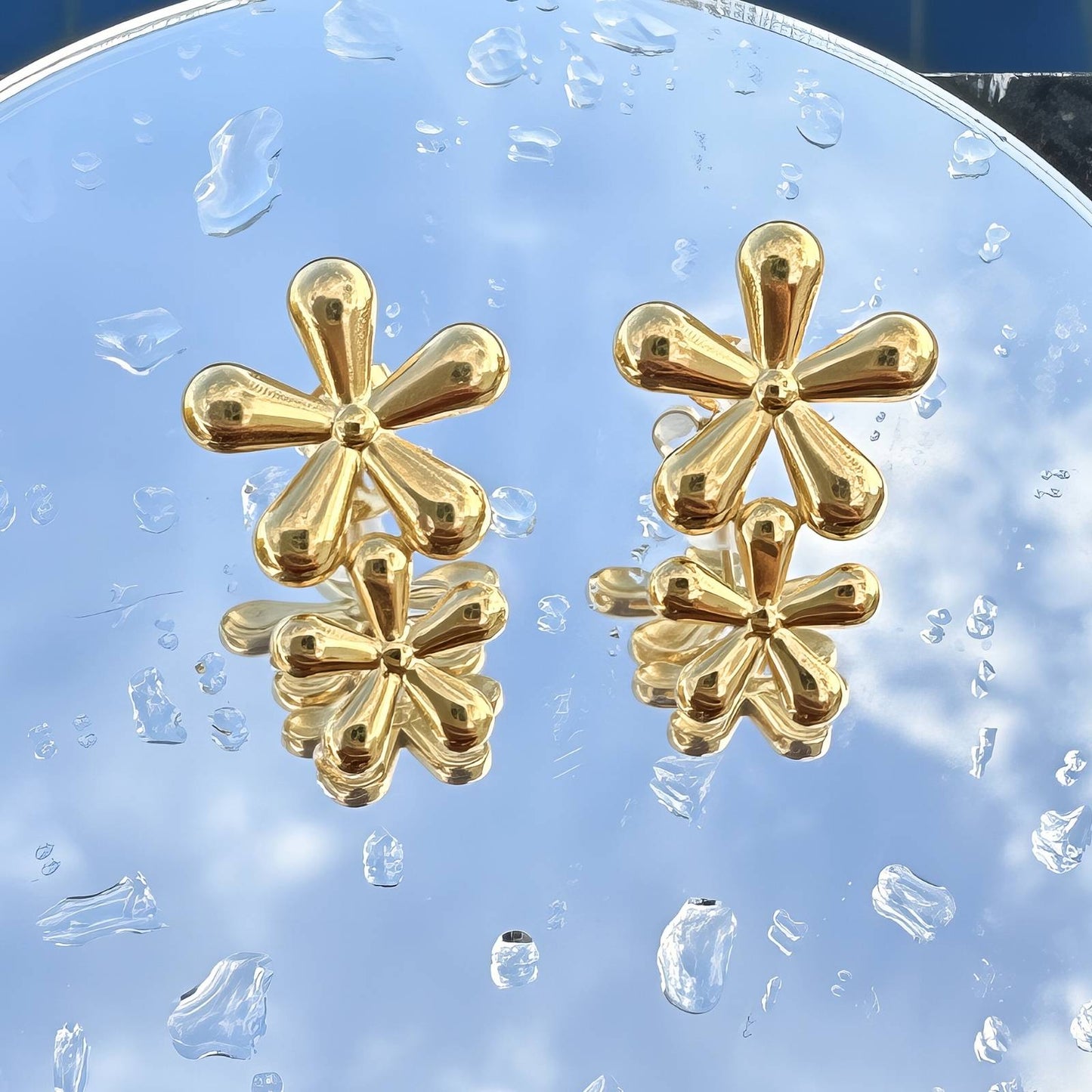 18K gold plated Stainless steel  Flowers earrings,