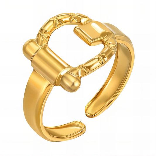 Elegant Statement Band Ring in 18K Gold Plated Steel