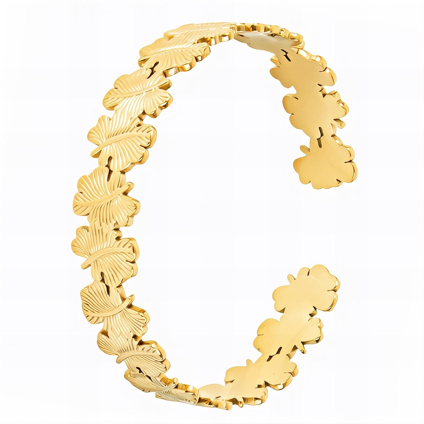 Delicate Leaf Pattern Bracelet in 18K Gold Plated Steel