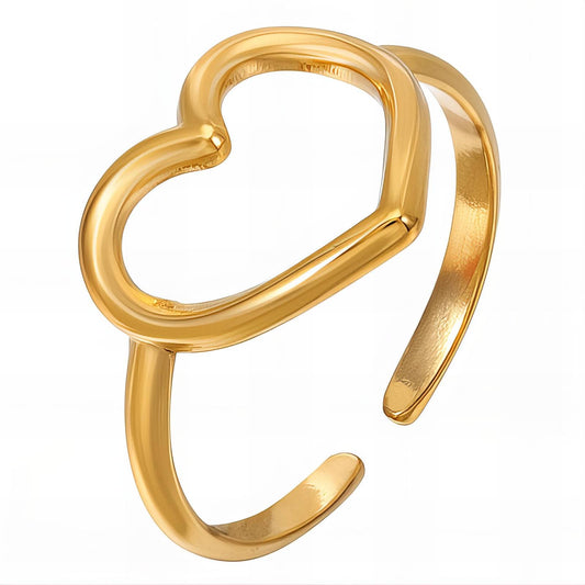 Delicate Love Heart Ring in 18K Gold Plated Steel