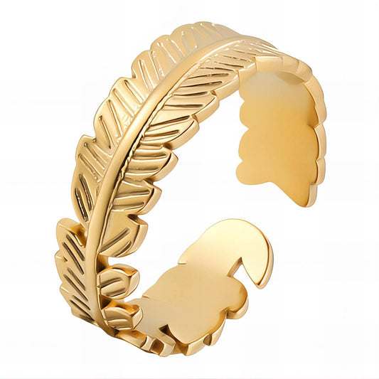 Contemporary Nature Leaf Ring in 18K Gold Plated Steel