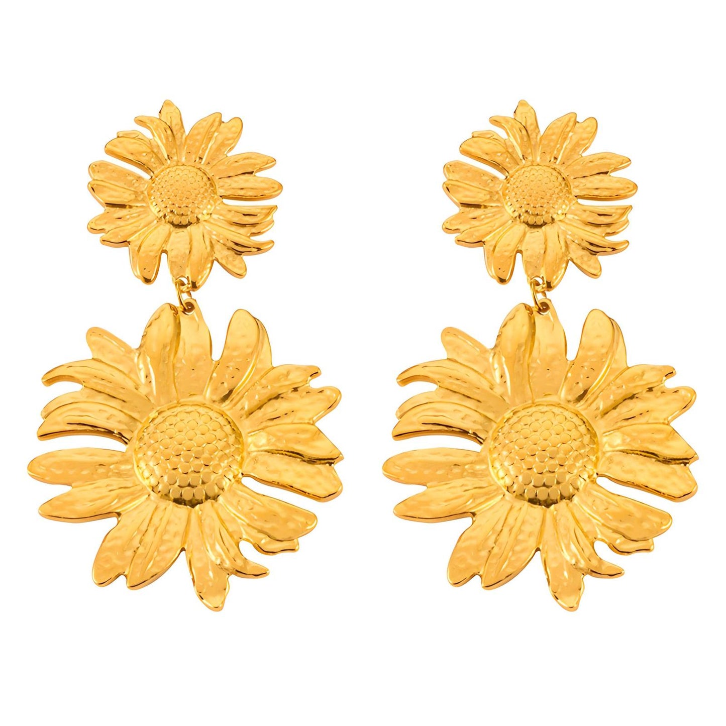 Pendientes Flores de acero inoxidable bañados en oro de 18K,