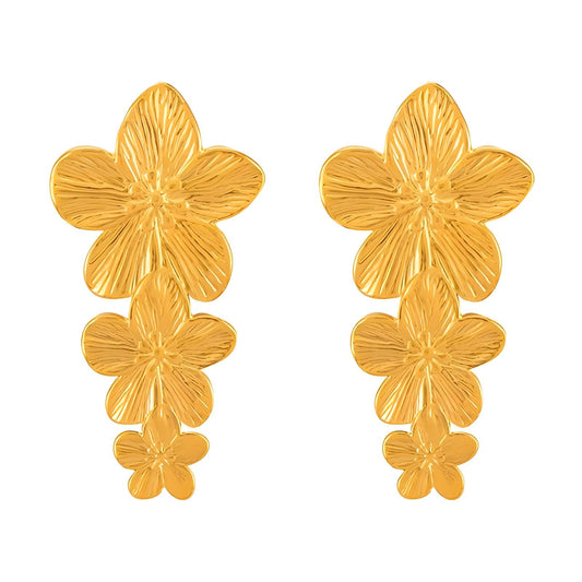 Pendientes Flores de acero inoxidable bañados en oro de 18K,