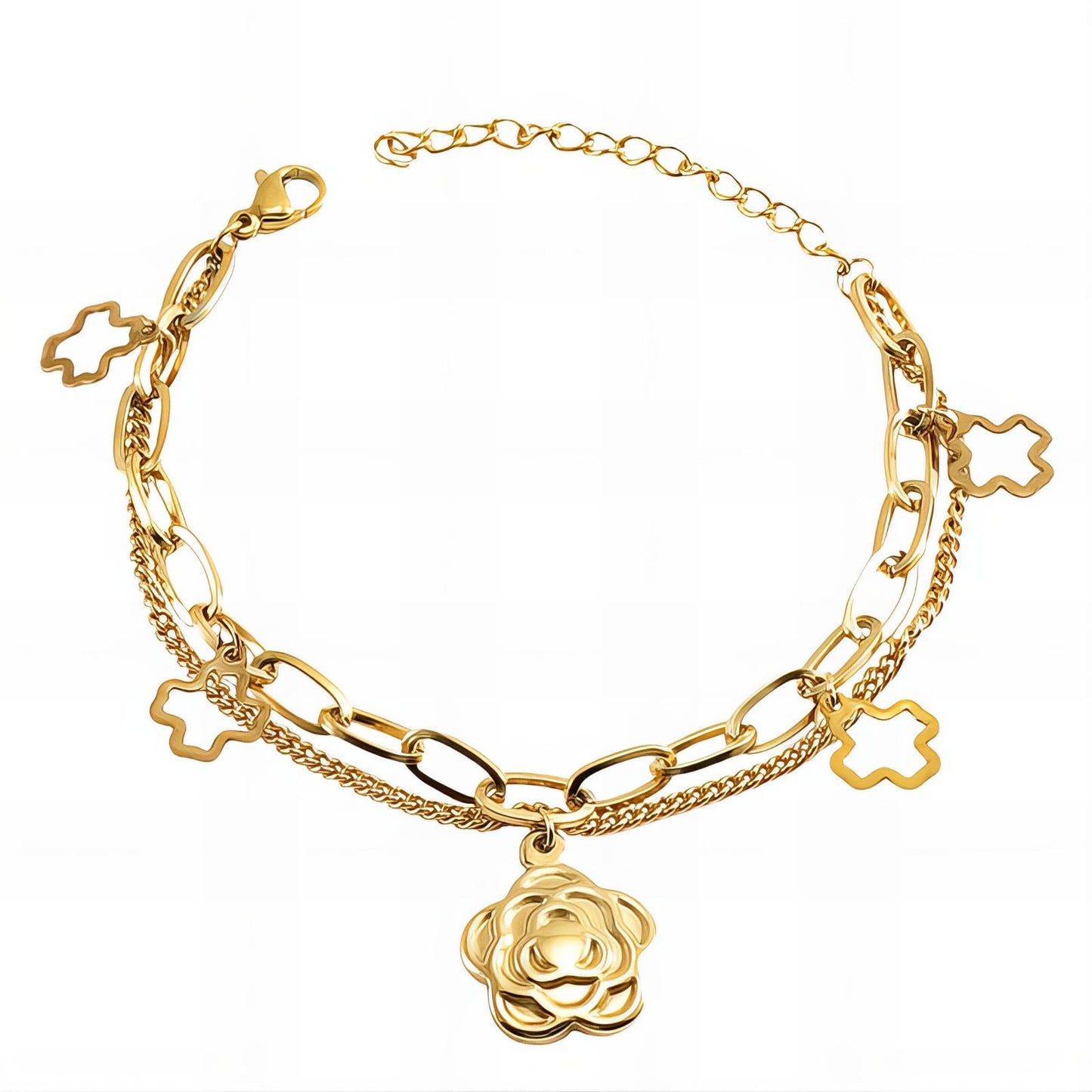 Pulsera Flores en acero inoxidable bañada en oro de 18K,