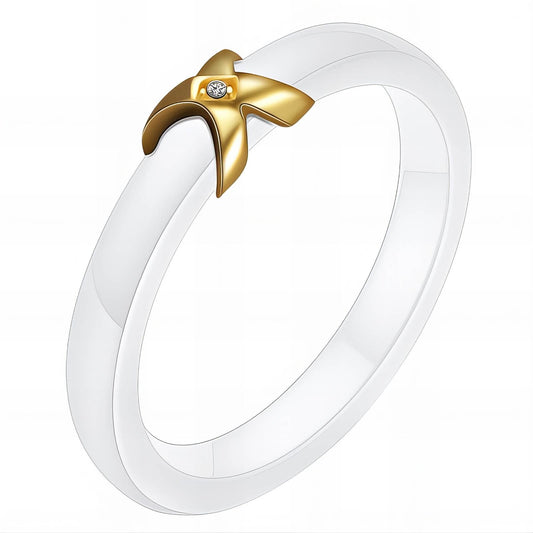 Chic Two-Tone Ceramic Ring in 18K Gold Plated Steel