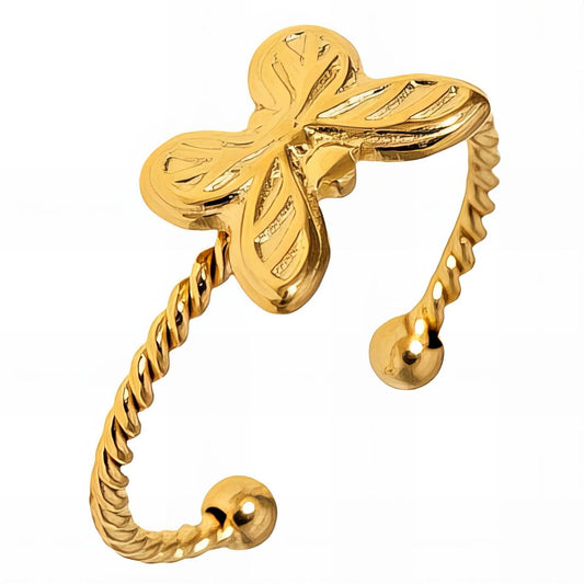 Dainty Butterfly Charm Ring in 18K Gold Plated Steel