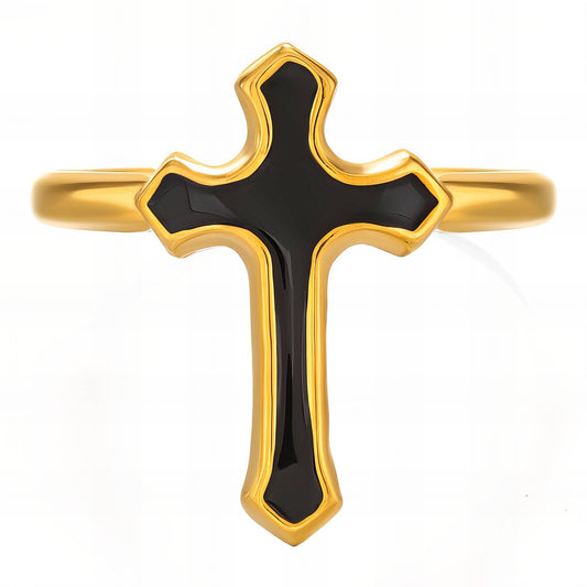 Faith Cross Ring in 18K Gold Plated Steel