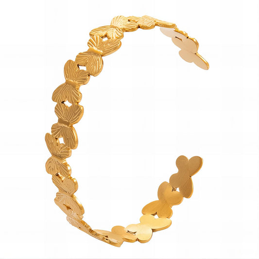 Delicate Butterfly Pattern Bracelet in 18K Gold Plated Steel