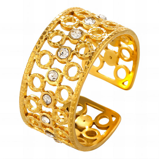 Elegant Statement Band Ring in 18K Gold Plated Steel