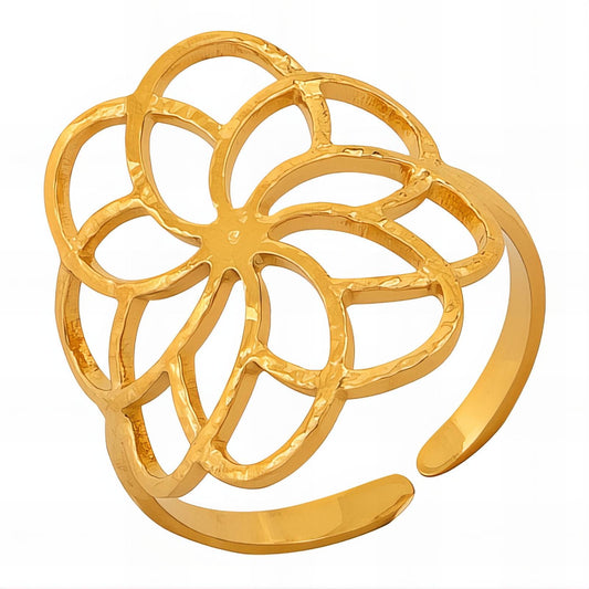 Elegant Floral Blossom Ring in 18K Gold Plated Steel