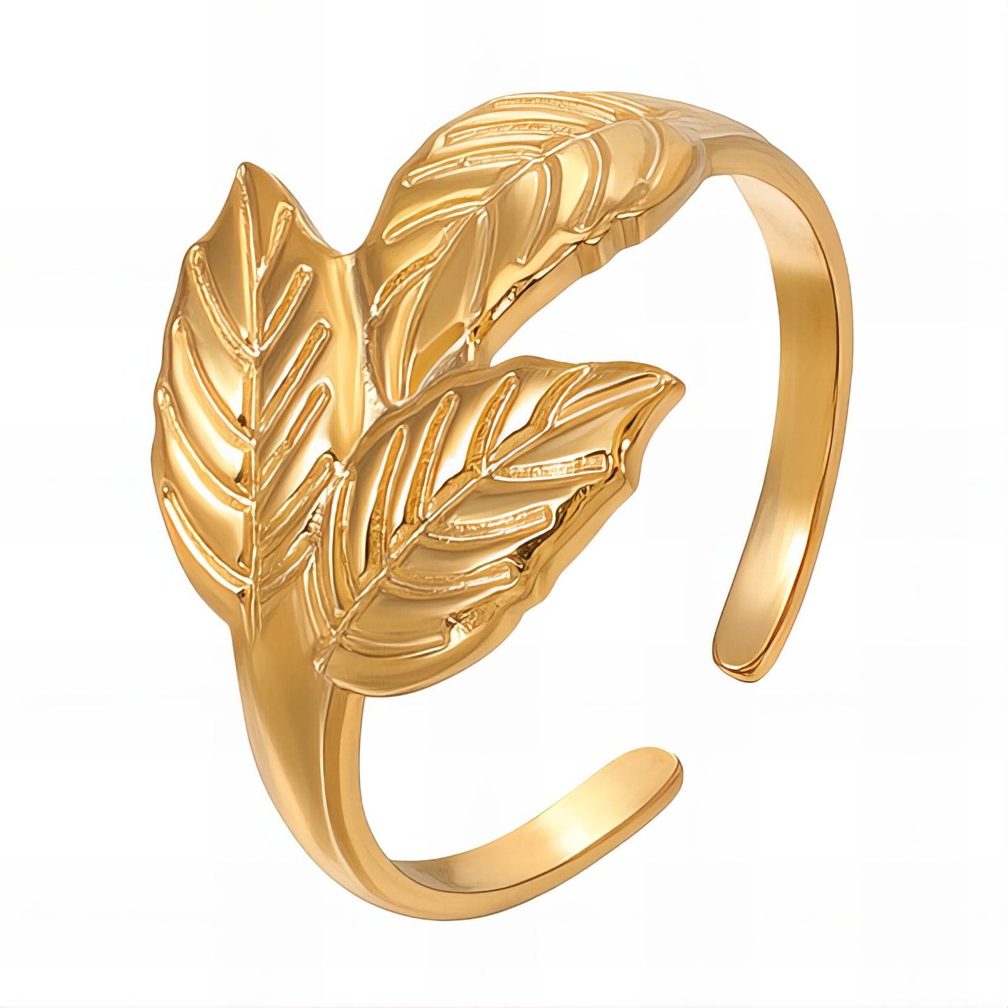 Delicate Nature Leaf Ring in 18K Gold Plated Steel