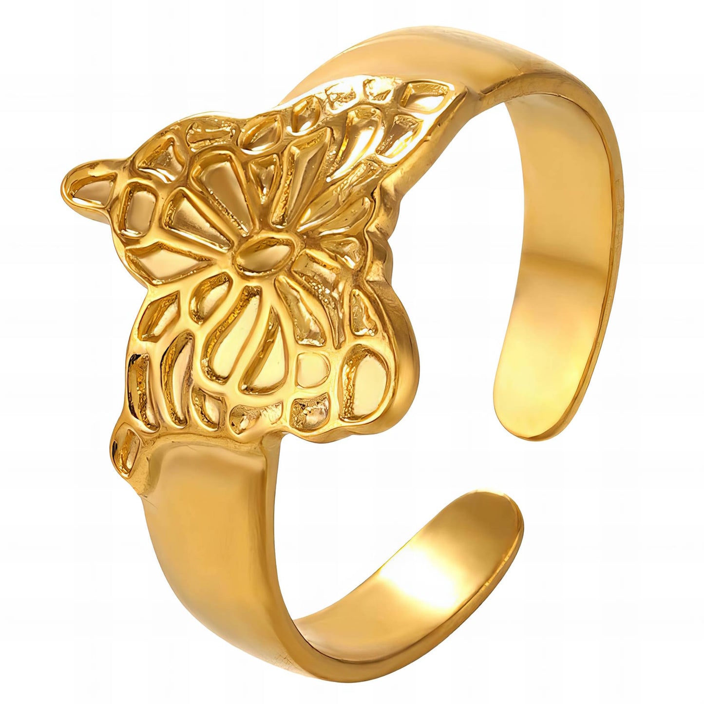 Dainty Butterfly Charm Ring in 18K Gold Plated Steel