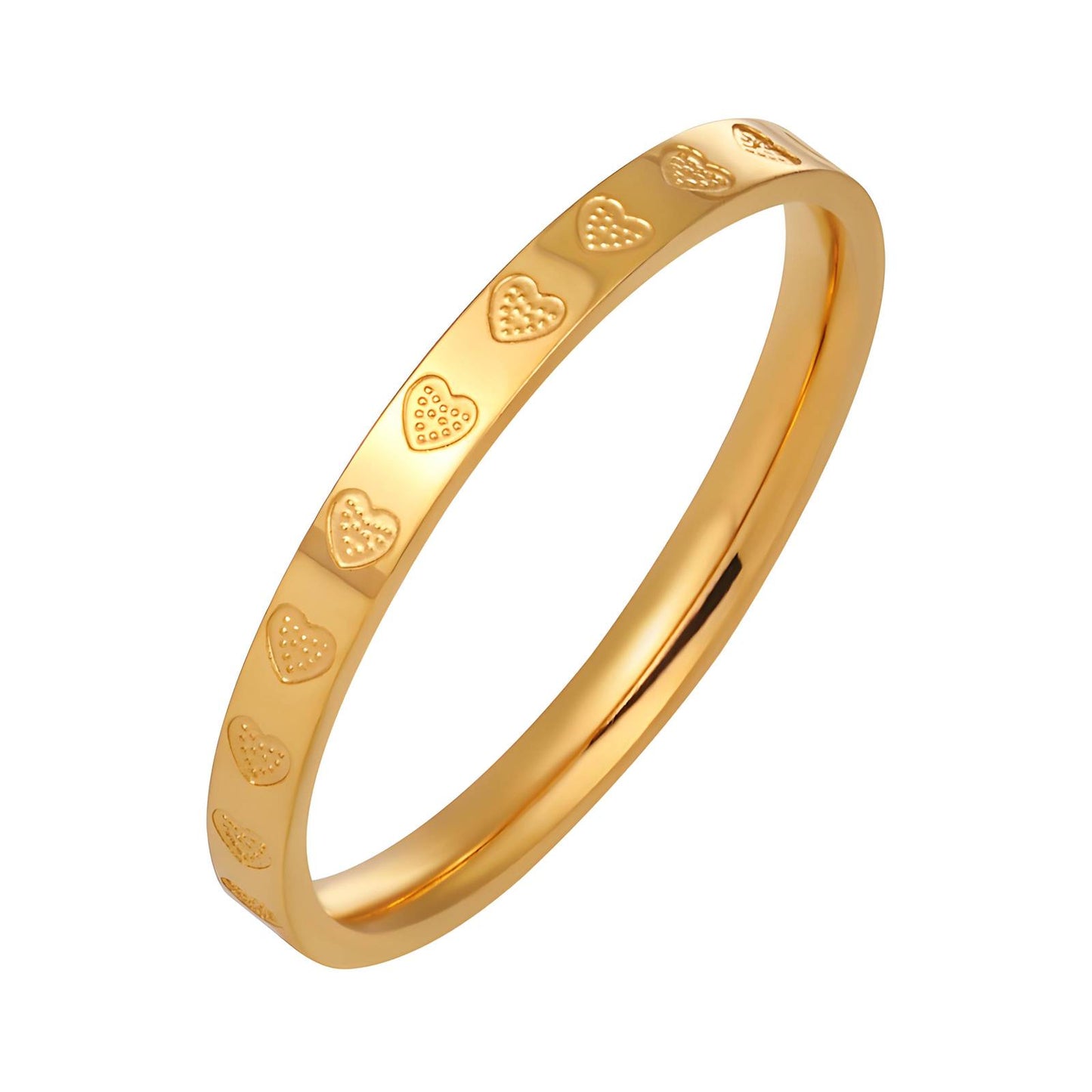 Anillo de dedo de corazones de acero inoxidable bañado en oro de 18 quilates.