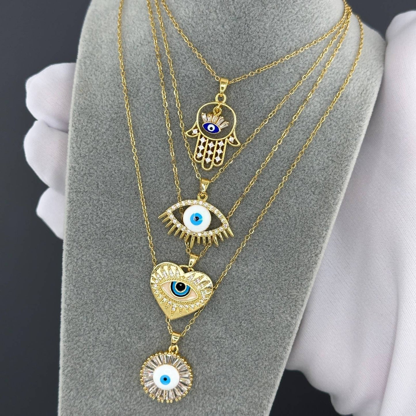 Protection Evil Eye Necklace in 18K Gold Plated Steel