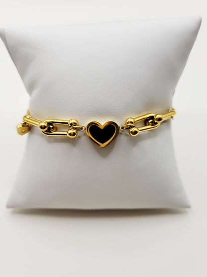 Black Heart Paperclip Bracelet – Modern Gold Stainless Steel Bracelet