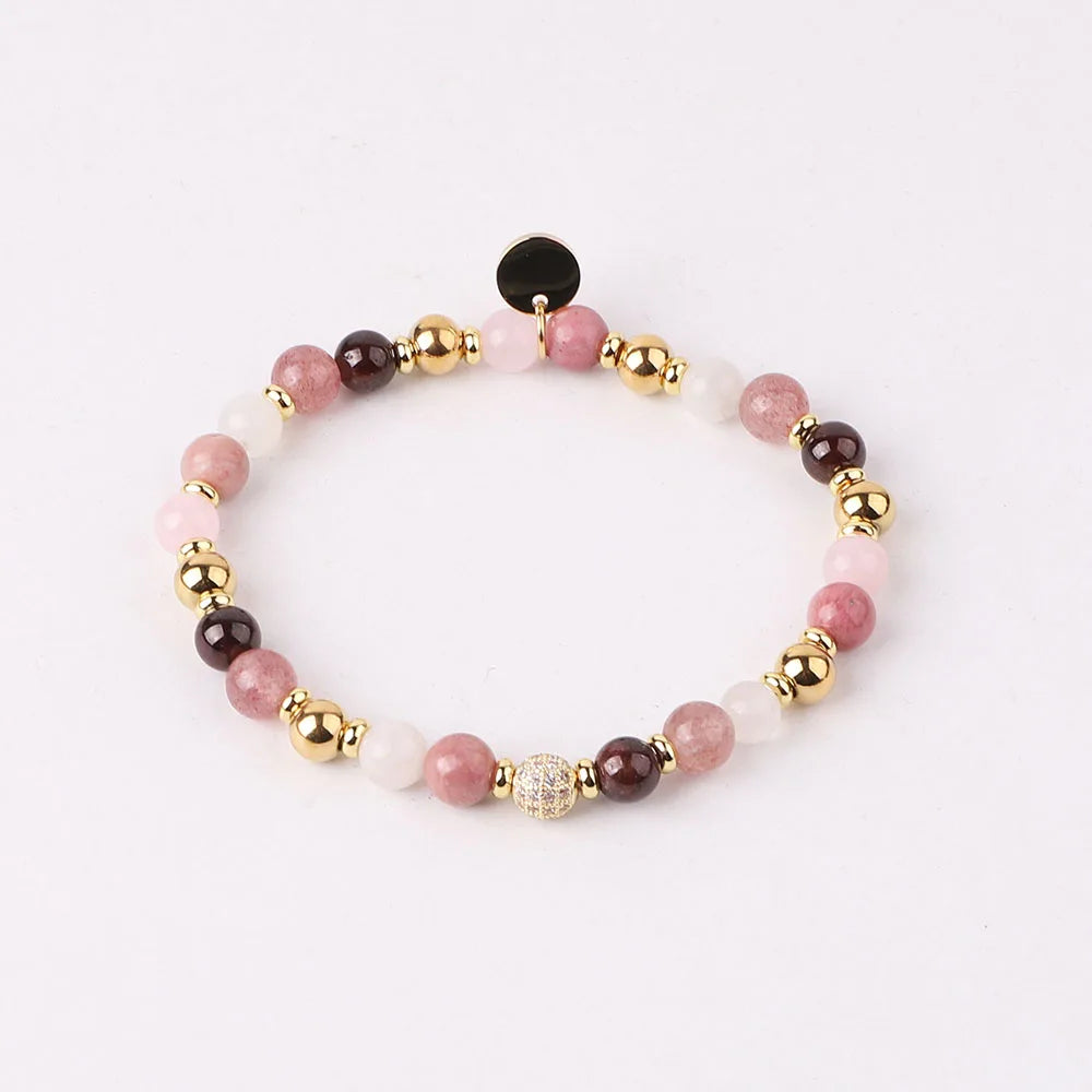 The Aura Bracelet – Natural 6mm Gemstone & Micro-Pave Crystal Charm