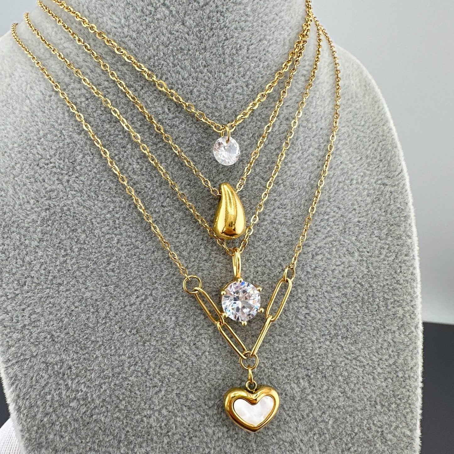 Romantic Double Hearts Pendant in 18K Gold Plated Steel