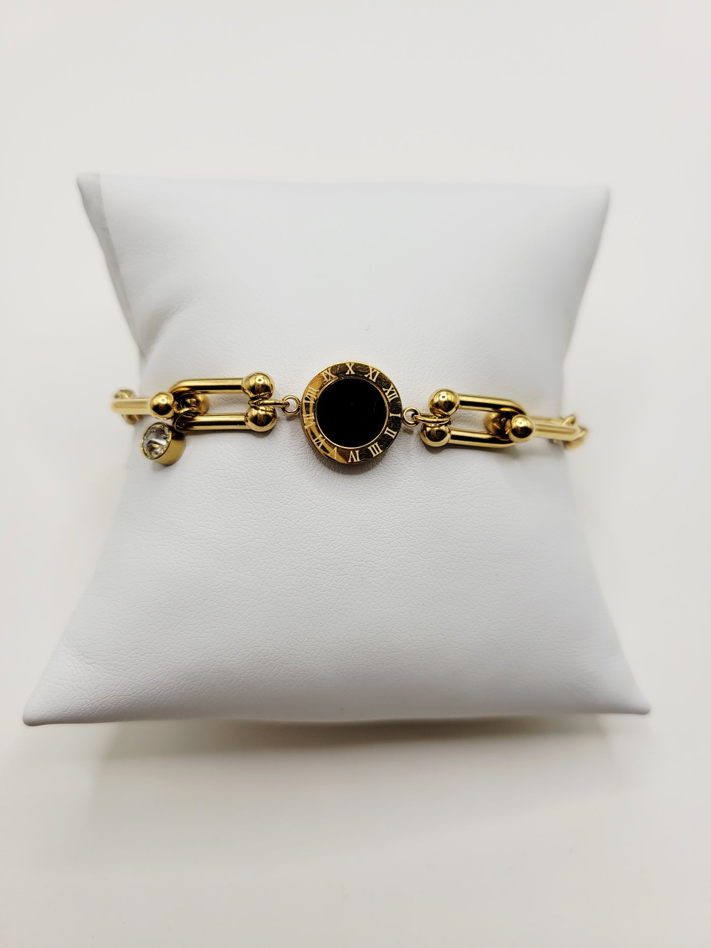 Roman Numeral Black Disc Bracelet – 18K Gold Plated Waterproof Bracelet