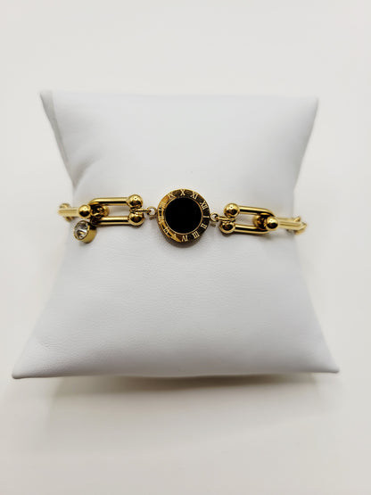 Roman Numeral Black Disc Bracelet – 18K Gold Plated Waterproof Bracelet