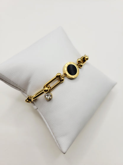 Roman Numeral Black Disc Bracelet – 18K Gold Plated Waterproof Bracelet