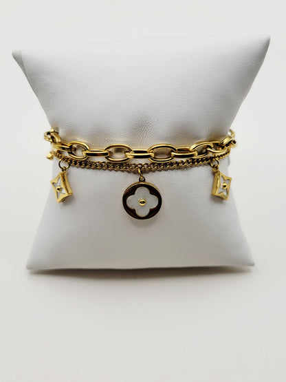 White Clover Double Layer Bracelet – 18K Gold Plated
