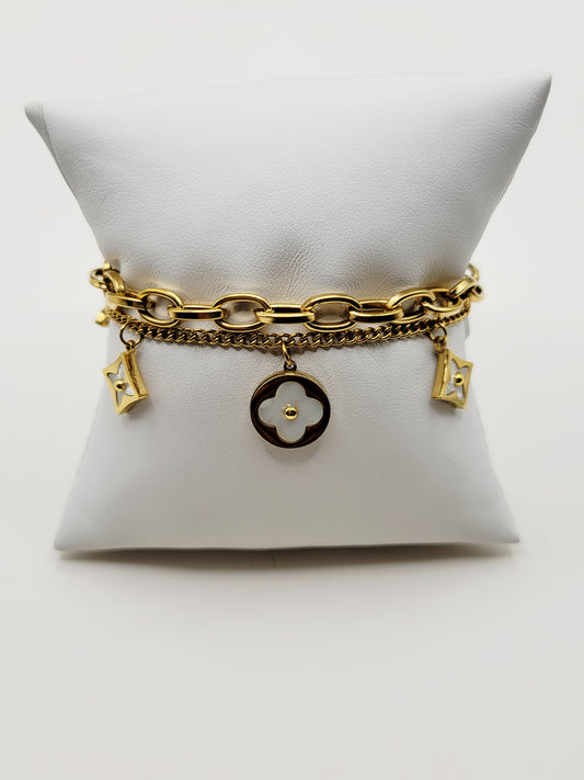 White Clover Double Layer Bracelet – 18K Gold Plated
