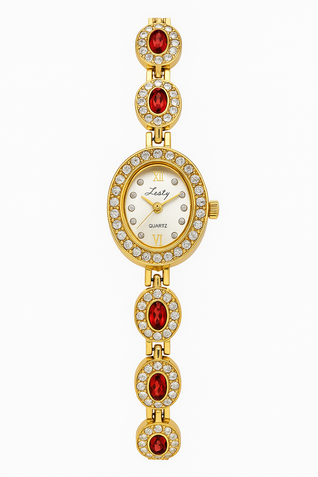 Golden Garnet Halo Bracelet-Style Watch