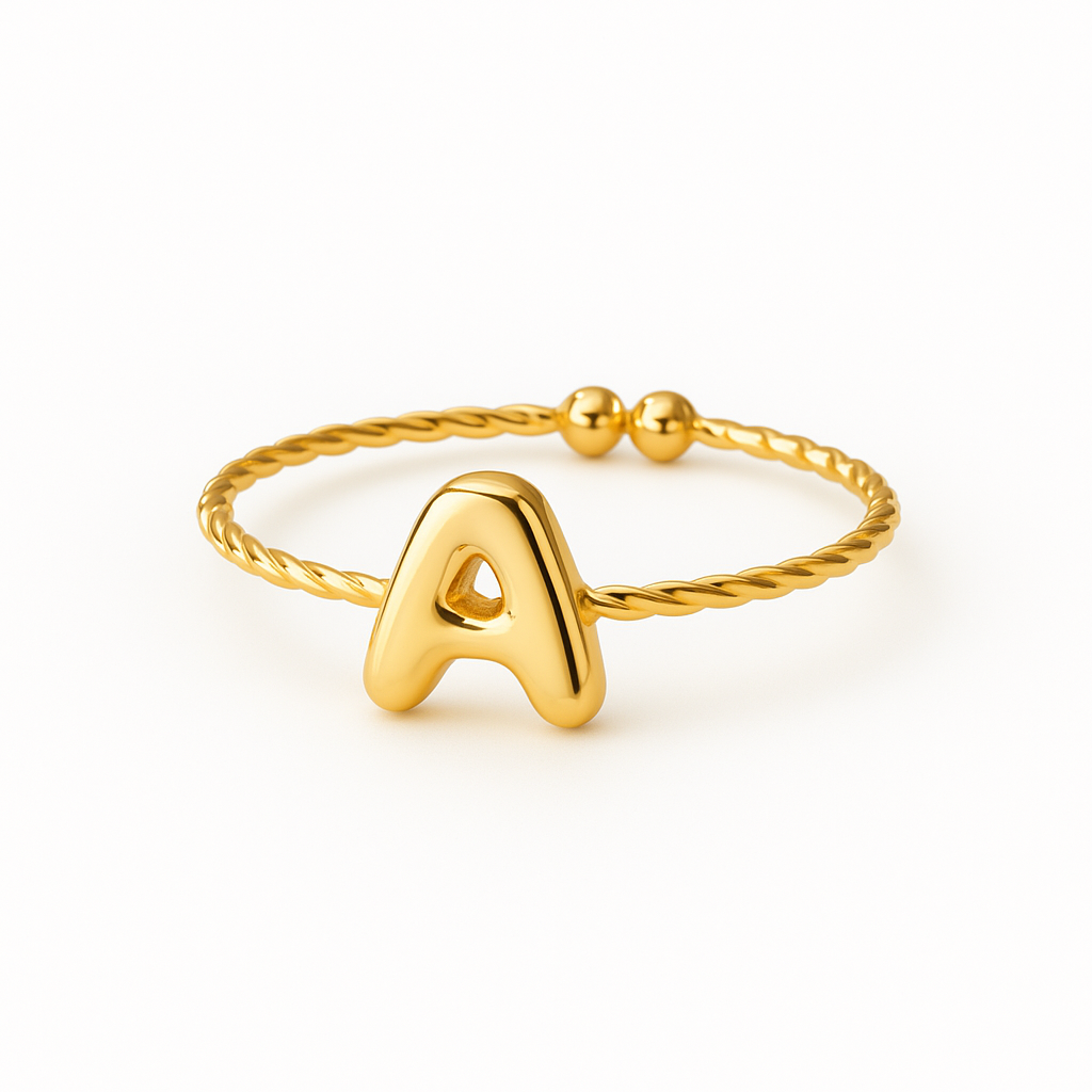 Golden Twirl Initial Ring – Love Letter Edition