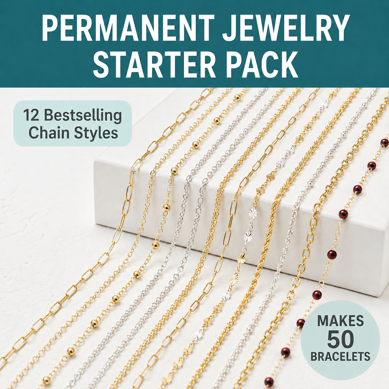 Permanent Jewelry Chain Starter Kit | 10 Curated Chains in 14K Gold Filled & Sterling Silver