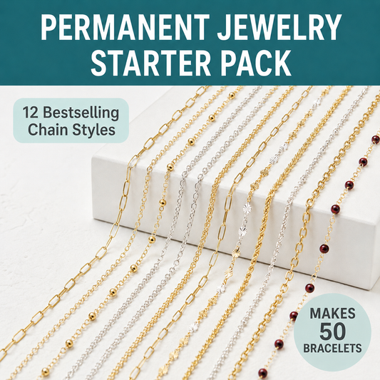 Kit de inicio de joyería permanente | 12 cadenas de oro de 14 k y plata de ley