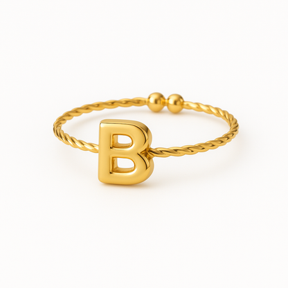 Golden Twirl Initial Ring – Love Letter Edition