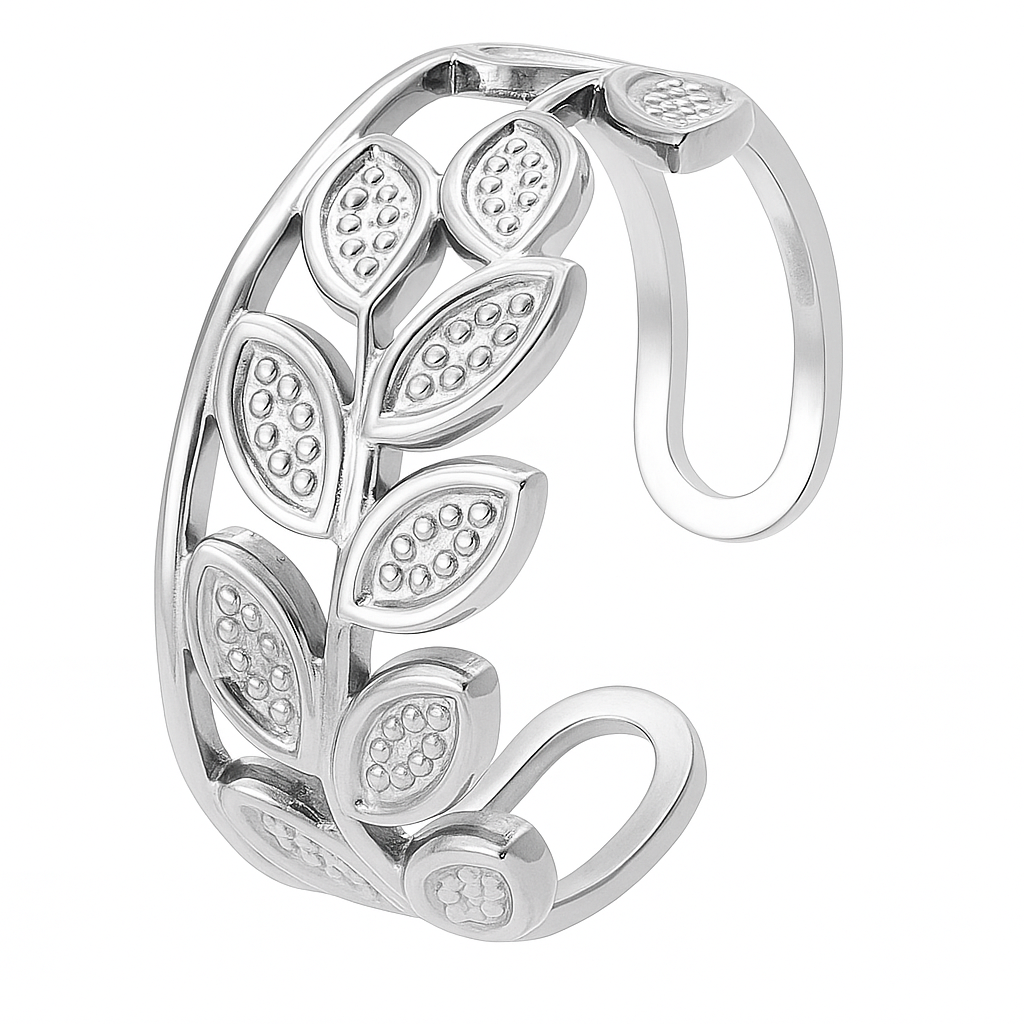 Dainty Olive Branch Ring | 18K Gold Adjustable Cuff
