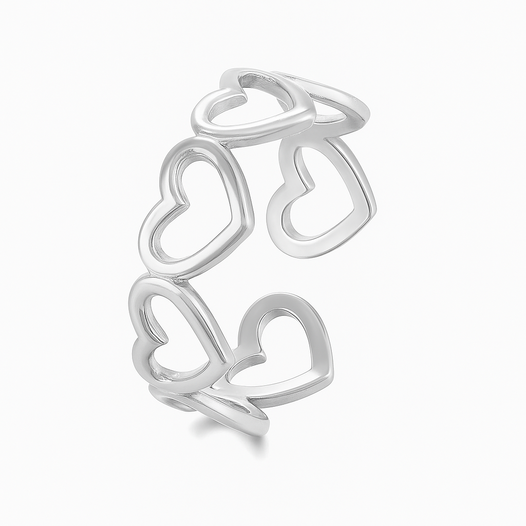 Open Heart Cluster Ring – Adjustable 18K Gold
