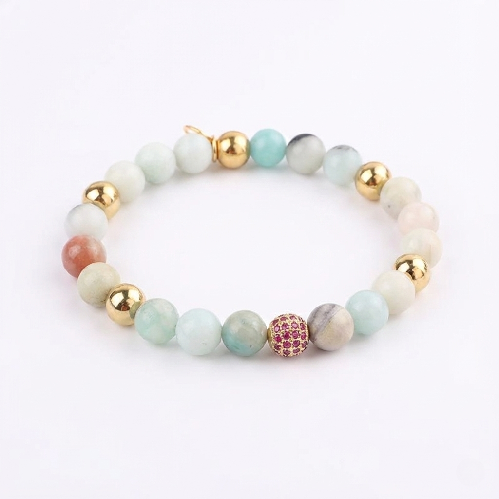 Colección Serenity: Pulseras elásticas con cuentas de ónix de 8 mm y circonitas cúbicas pavé