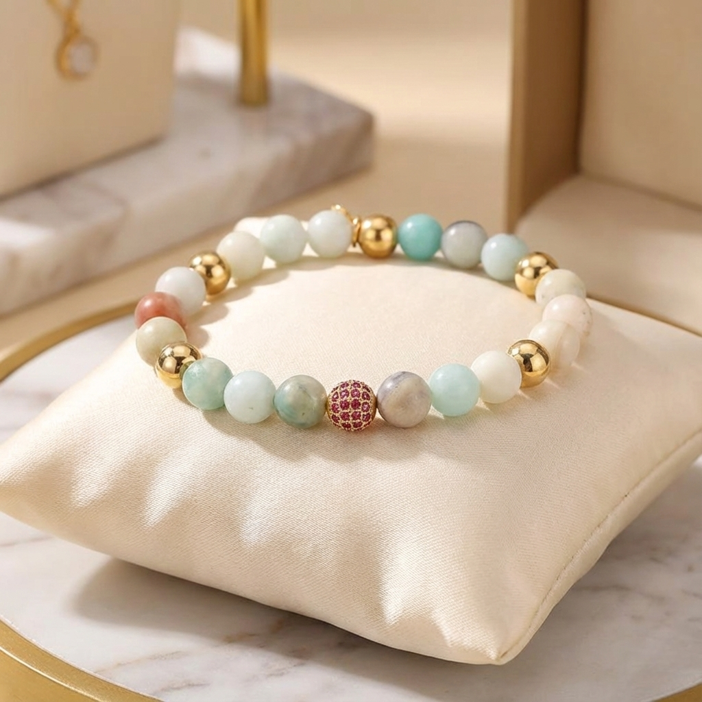 Colección Serenity: Pulseras elásticas con cuentas de ónix de 8 mm y circonitas cúbicas pavé
