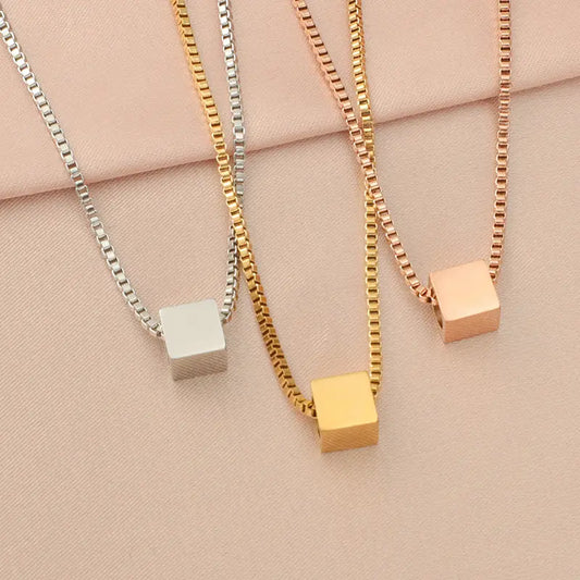 Customizable 3D Square Pendant Necklace | Stainless Steel