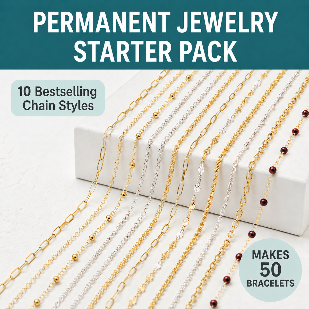 Permanent Jewelry Chain Starter Kit | 10 Curated Chains in 14K Gold Filled & Sterling Silver