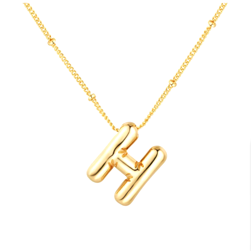 3D Bubble Initial Necklace - Polished Stainless Steel | Gold Puffed Letter Pendant