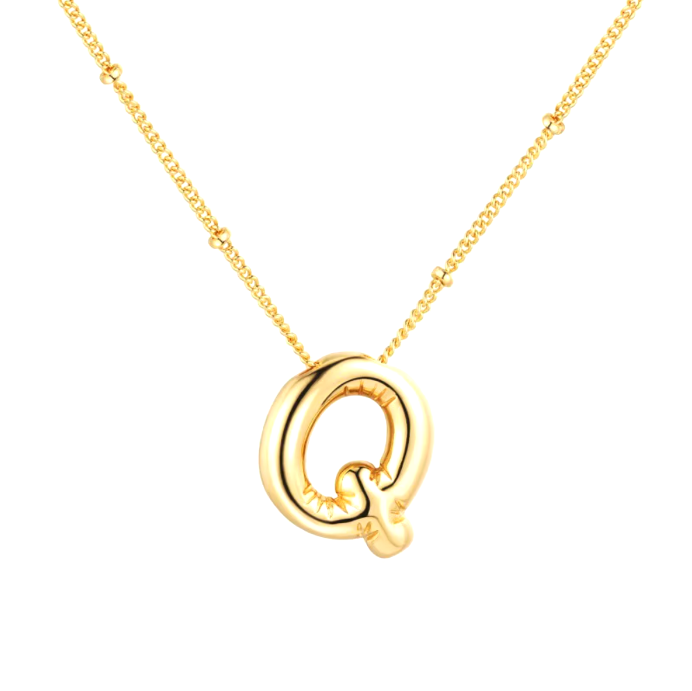 3D Bubble Initial Necklace - Polished Stainless Steel | Gold Puffed Letter Pendant